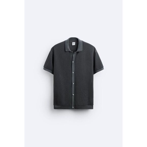 New Zara Structured Shirt S 4087/330 Grey casual knit polo sweater short sleeve - Picture 13 of 13